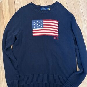 Ralph Lauren Navy Crewneck Sweater with Flag Design